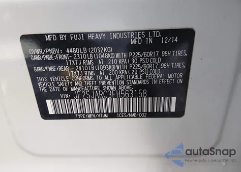 2015 Subaru Forester 2.5I Limited z USA, uszkodzony, nr VIN JF2SJARC3FH563158